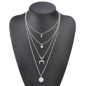 Silver Layered Crescent Moon Necklace